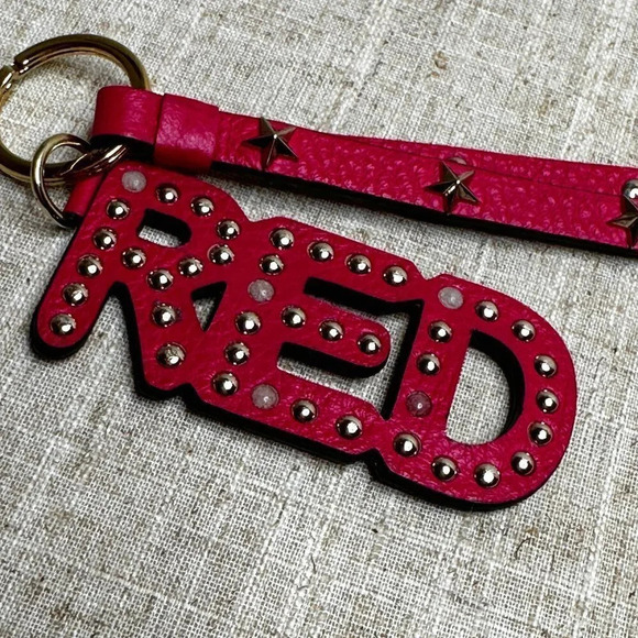 RED Valentino Accessories - Valentino Red Leather Keychain with Star Studs - Made in Italy - Pre-Loved